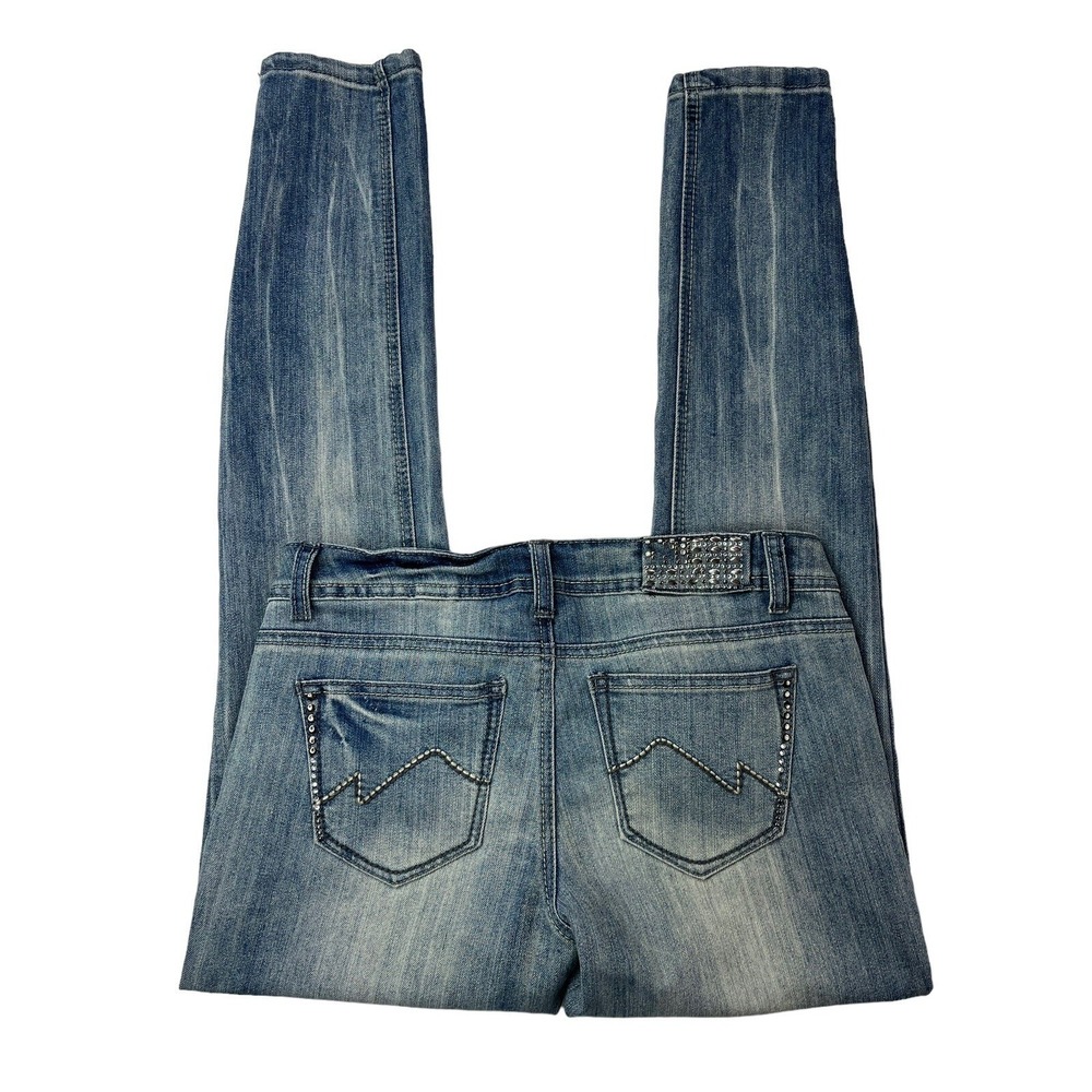 Vanilla Star Juniors Size 7 Embellished Stud Rhinestone Low-Rise Straight Jeans‎ - Picture 4 of 16